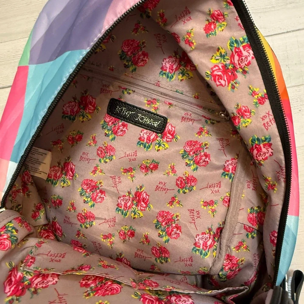 Betsey Johnson‎ multicolor printed nylon backpack rainbow